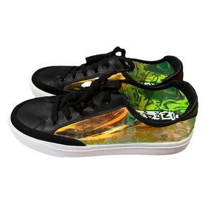 DKNY Gasoline Vinyl Reesi Platform Sneakers Size 11 Black Leather Holographic